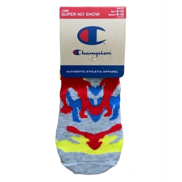 Champion Men's Multi Logo Super No Show Socks 3-Pack Shoe Size 6-12  Multi Color - Picture 7 of 14